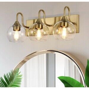 3 Light Gold Bathroom Vanity Light Fixture Glass Globe Wall Sconce New Sealed